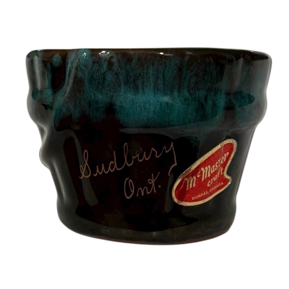 Vtg MCM McMaster Craft Sudbury Ontario Ceramic Brown Teal‎ Drip Glaze Trinket